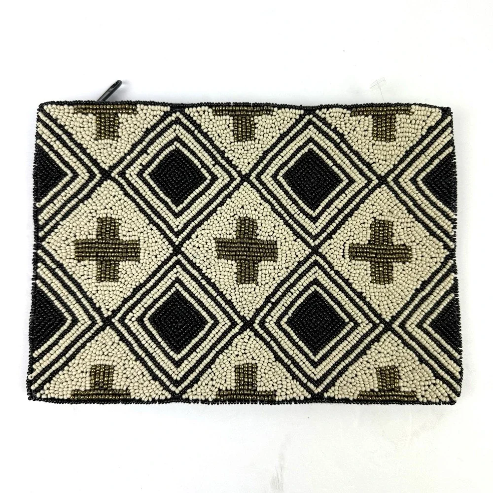 INK+ALLOY Anthropologie Beaded Clutch Cross Tribal Boho Handbag Brand New